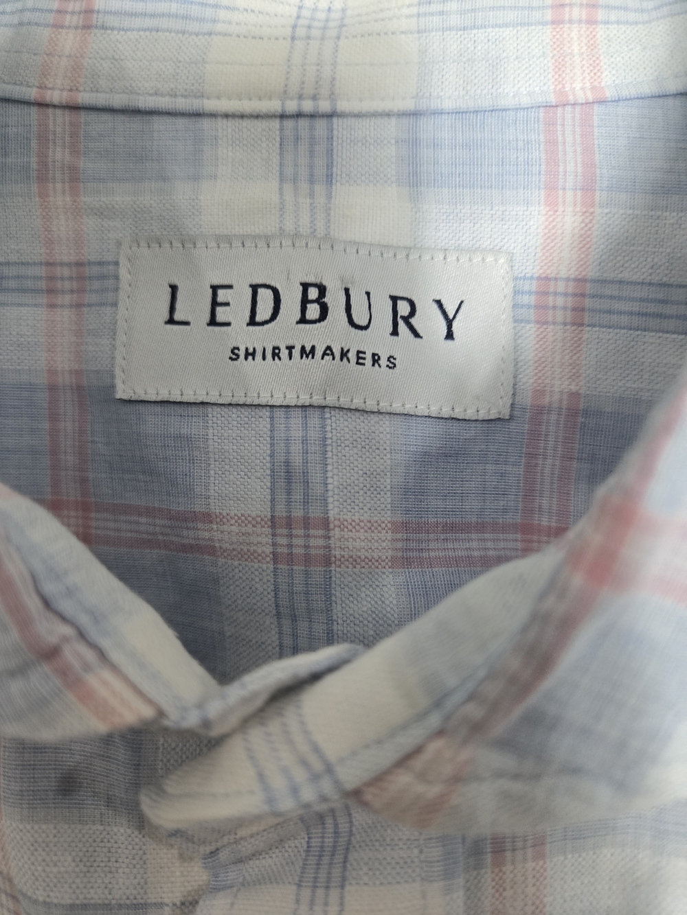 Ledbury Alden Collar Classic Fit Dress Shirt Blue Check Linen Blend 15.5 Medium - Picture 7 of 12